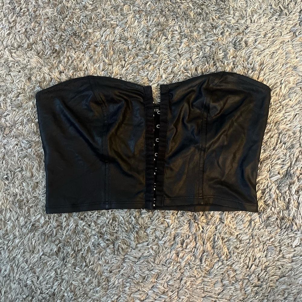 Black Leather Strapless Top